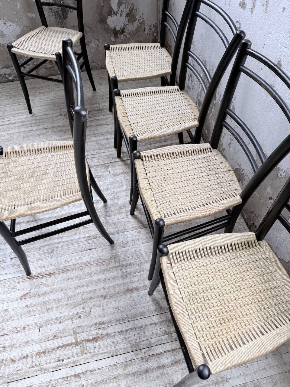 Set of 6 Italian woven rope chairs