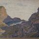 French vintage original oil painting on board, unsigned coastal mountain la