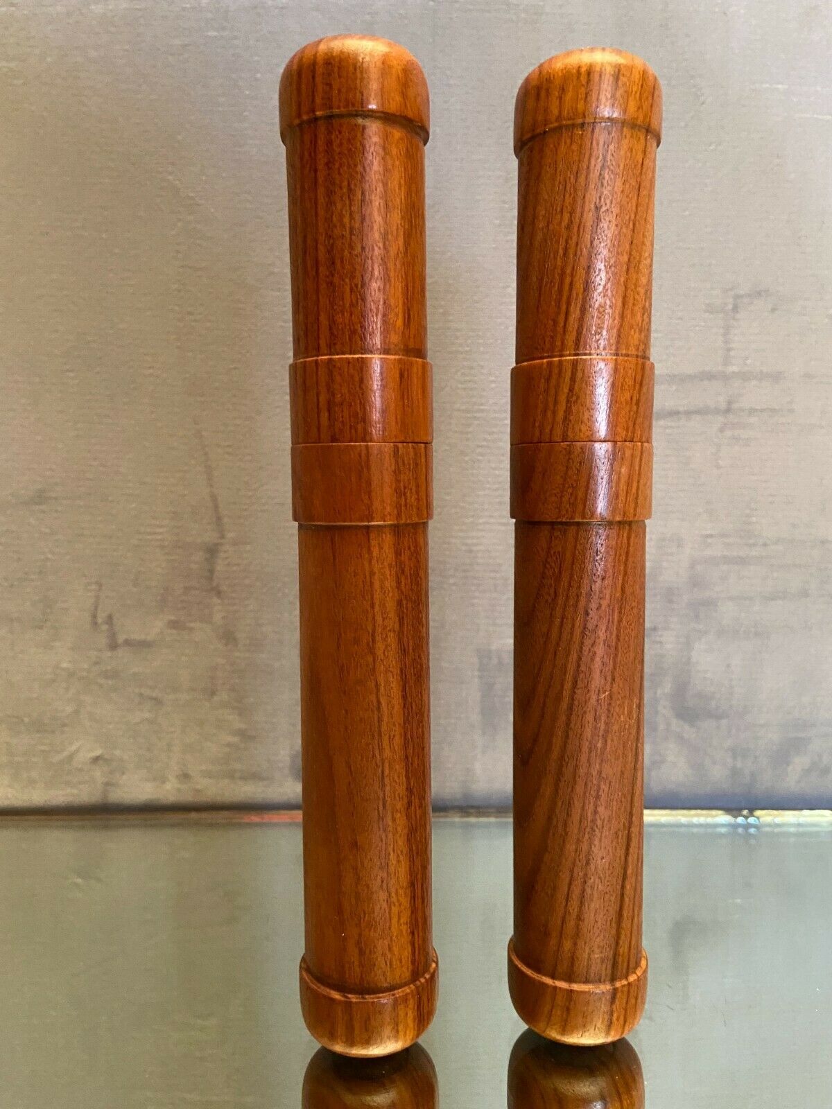 Pair of Havana cigar cases made of solid exotic wood