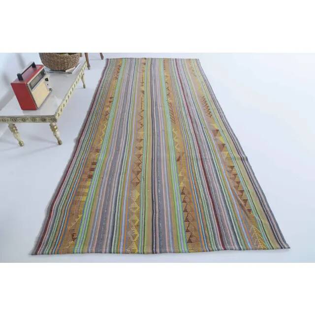 Tapis vintage turc Oushak fait main en laine et coton vert, années 1970