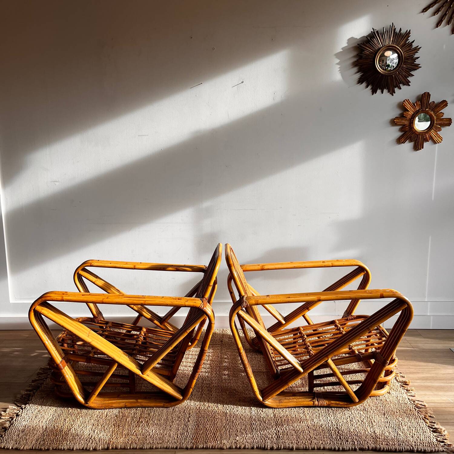 Bamboo rattan fauteuil Lounge chairs Paul Frankl style