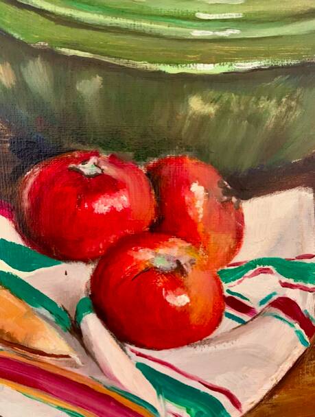 Oil on canvas, Still life "La garbure" signed and countersigned R.CAUMEL 1982