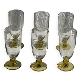 6 verres longs pied boule jaune
