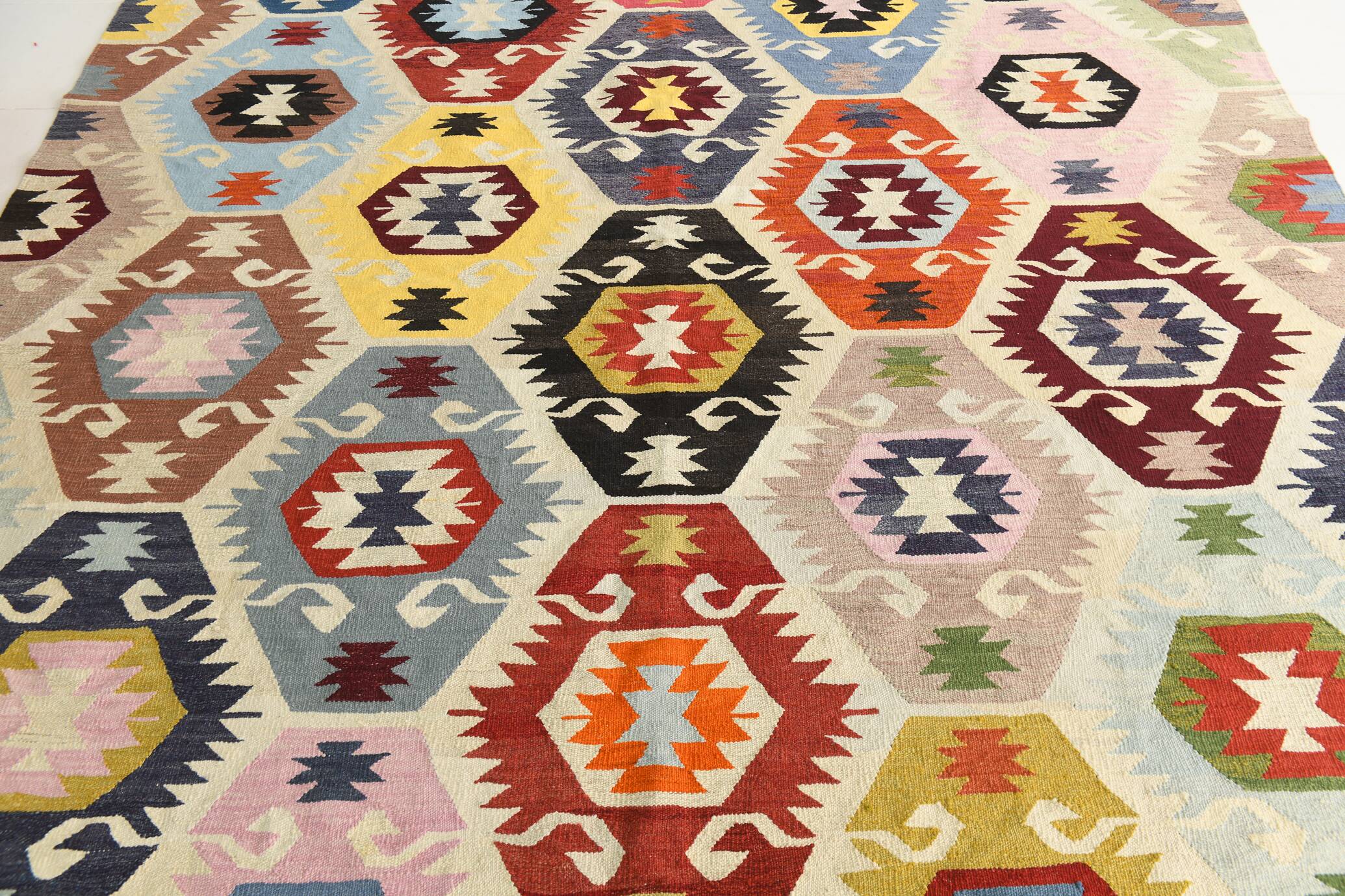 Turkish Geometric Tribal Vintage Kilim Rug, 254x348Cm