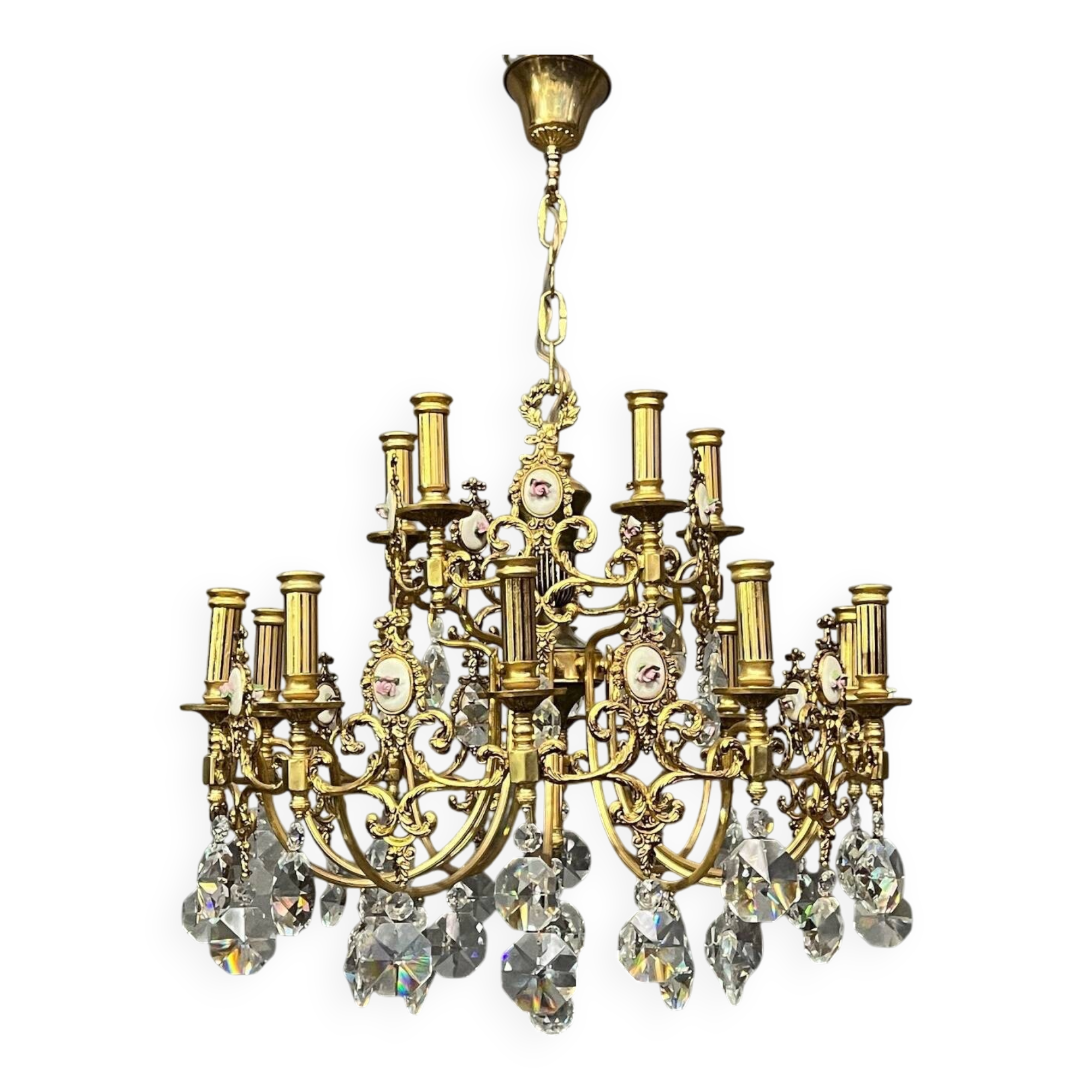 Chandelier with ceramic medallions and Swarovski crystals with 15 light points