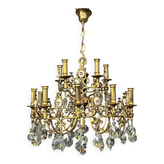 Chandelier with ceramic medallions and Swarovski crystals with 15 light points
