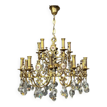 Chandelier with ceramic medallions and Swarovski crystals with 15 light points