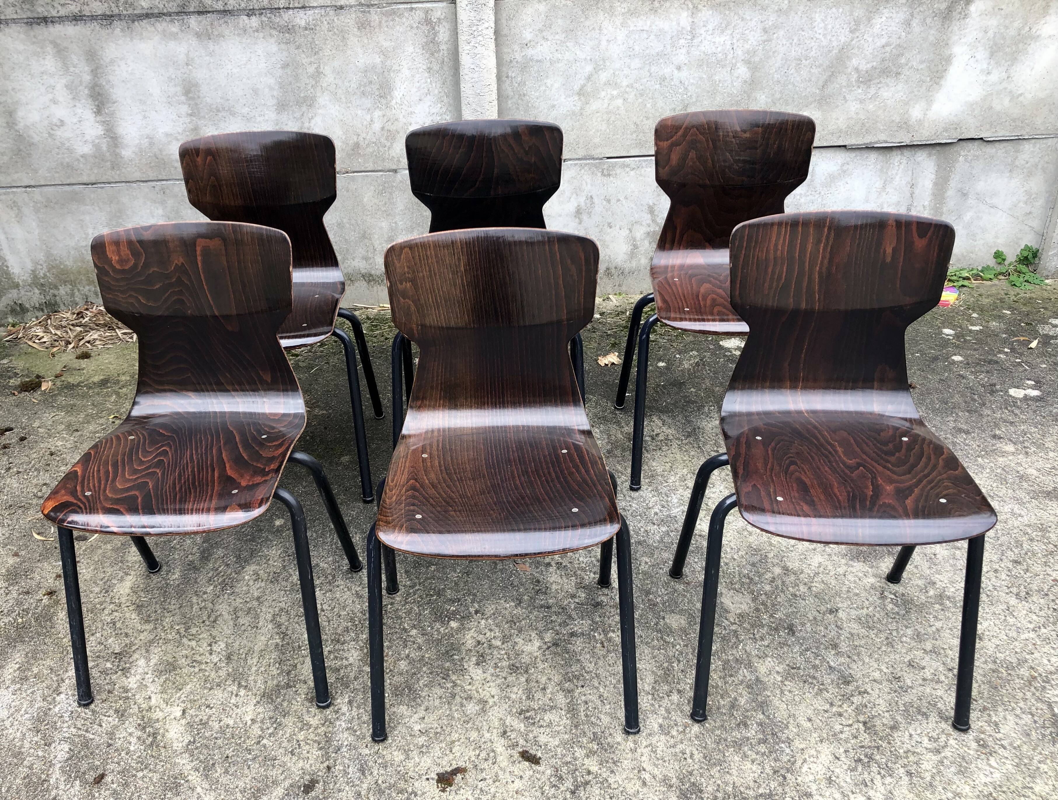 Lot de 6 chaises vintage Eromes E5