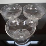 3 Art Deco champagne glasses in engraved glass