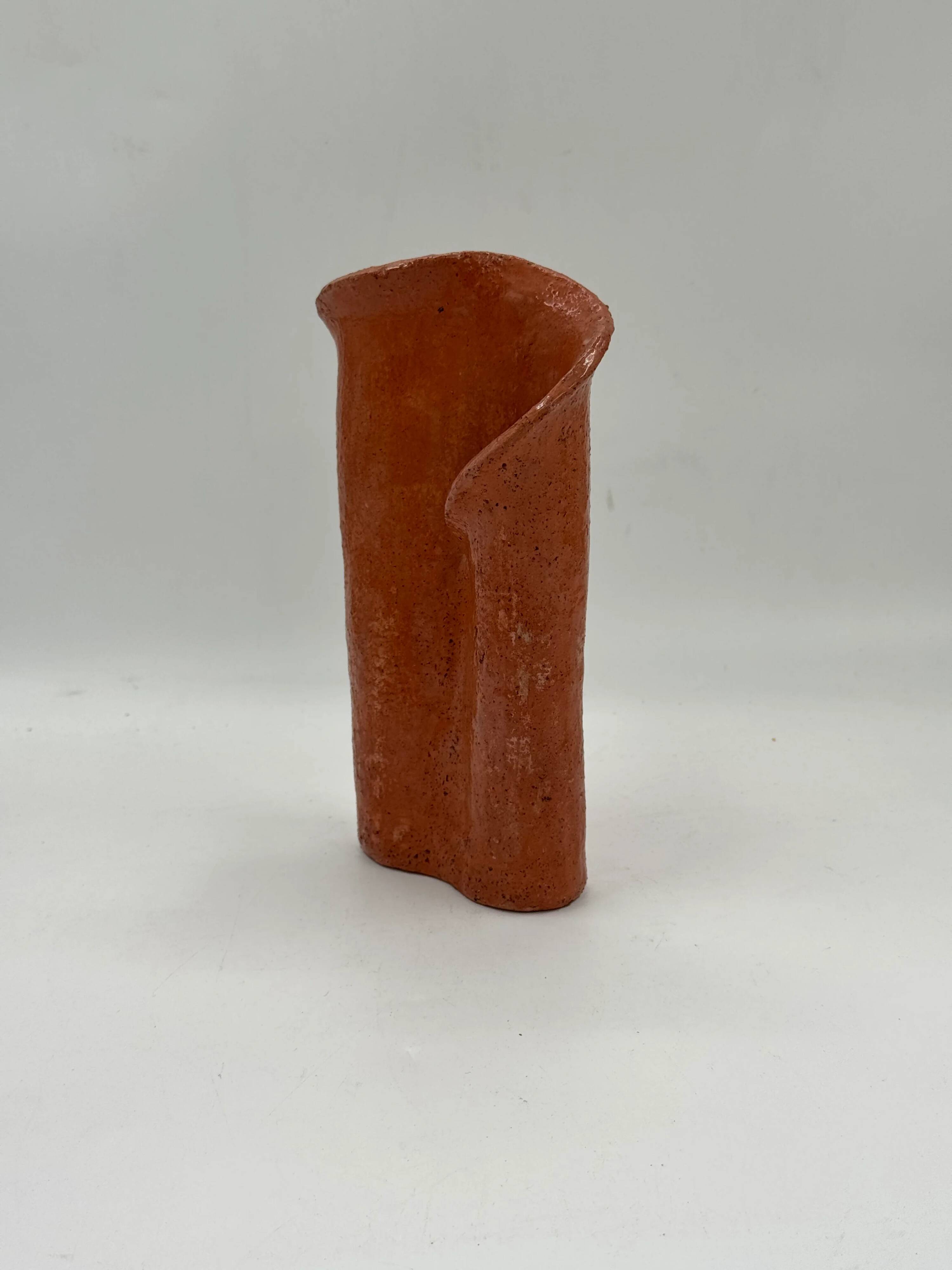 Sculptural ceramic vase from the workshop, double-spouted terracotta.