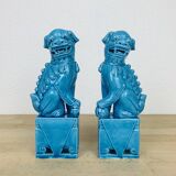 Pair of blue ceramic Fô dogs