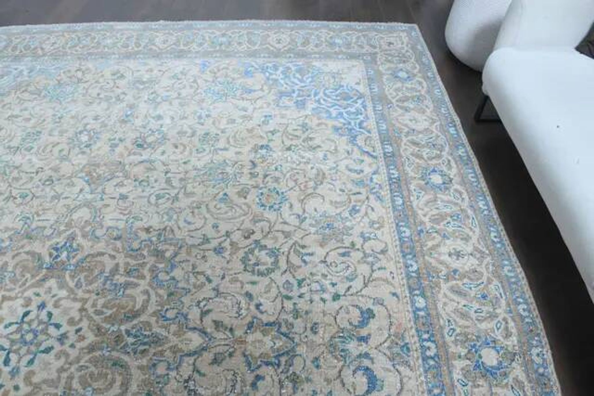 1970s Vintage Persian Handmade Wool Cotton Beige Area Rug 292x396