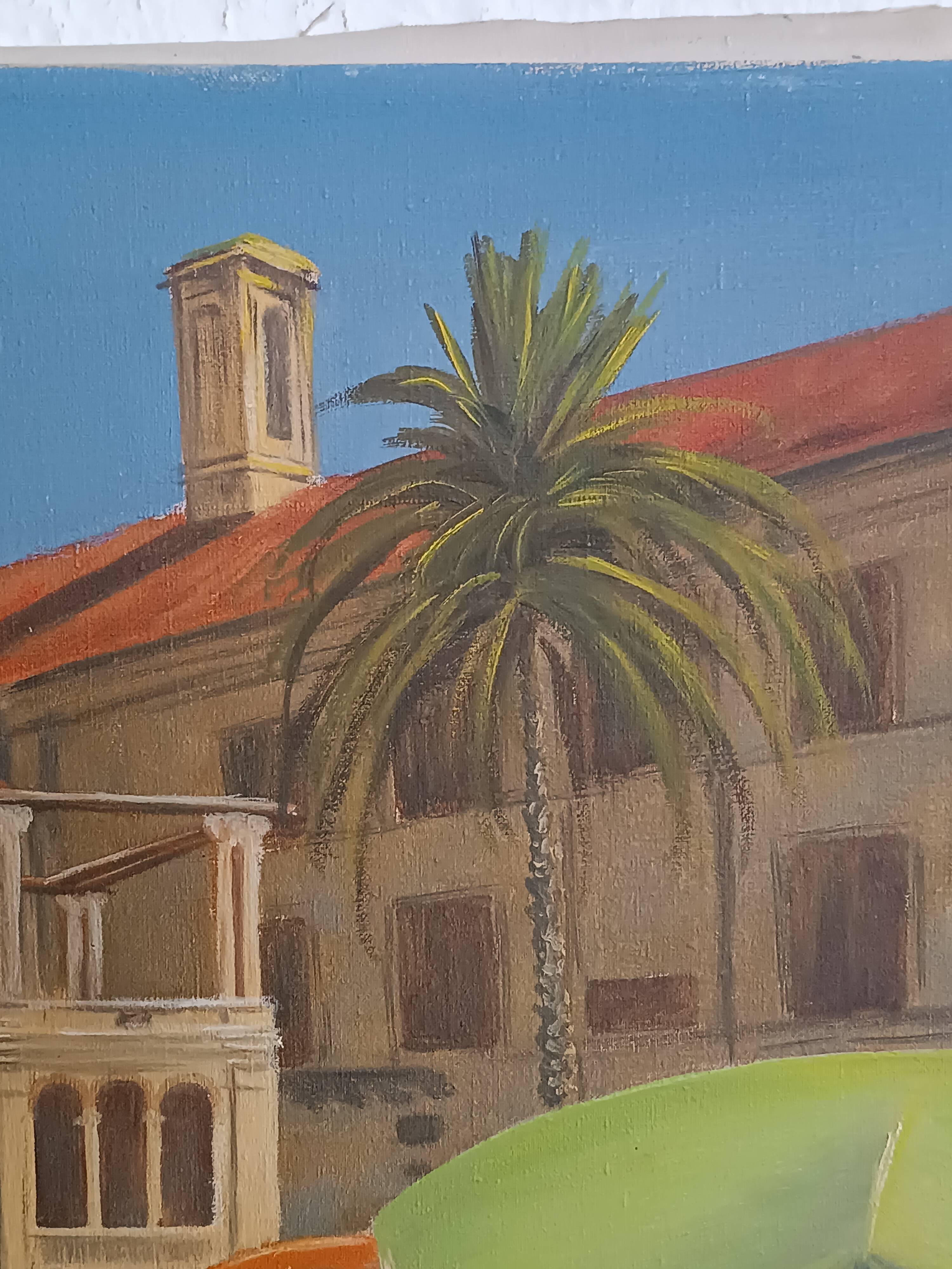 Original oil painting, Provençal market in Nice, France, Grether, 1948