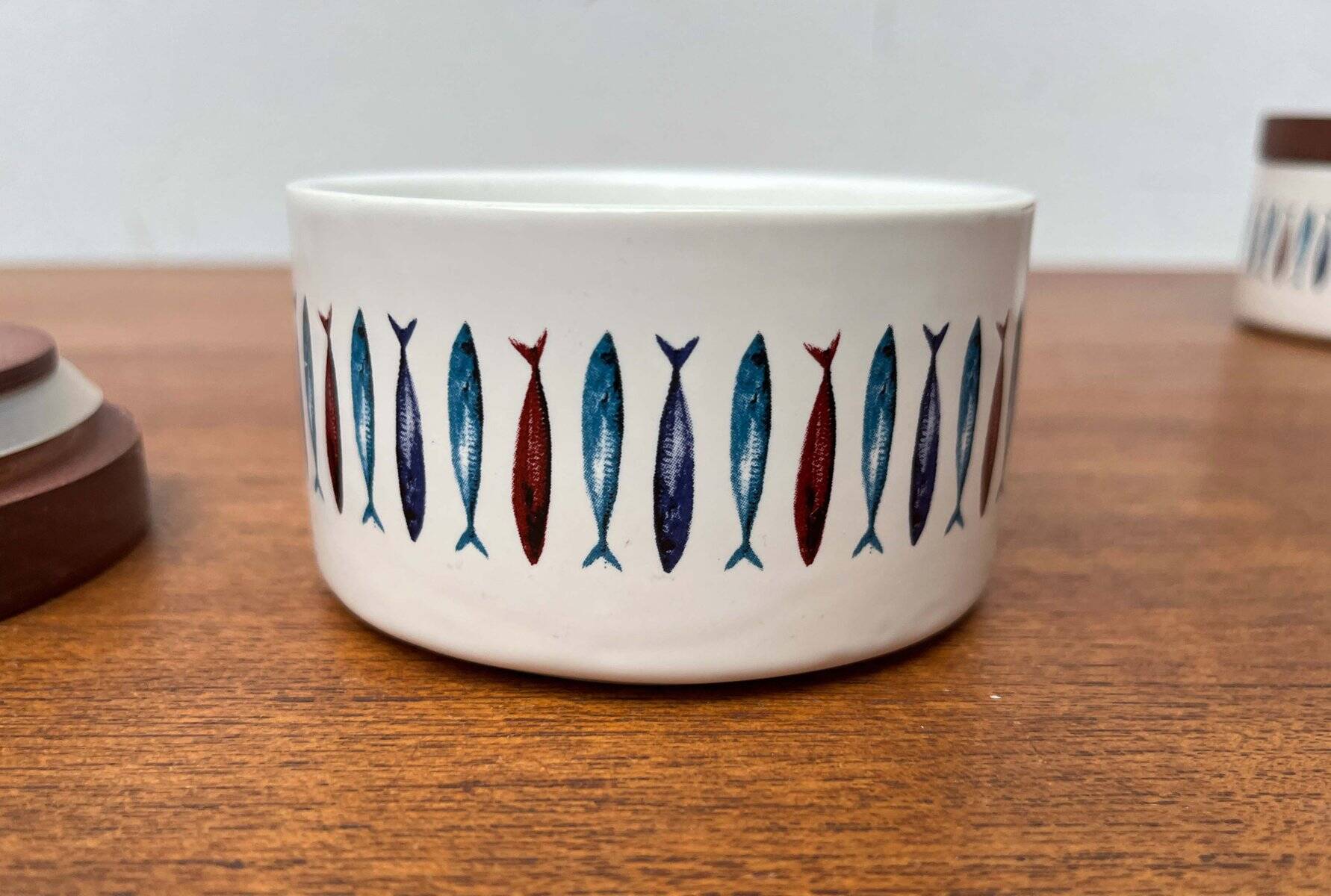 Sets of Swedish herring pots in ceramic and teak by Asa Lindberg for Sagaform, 2000s, set of 4.