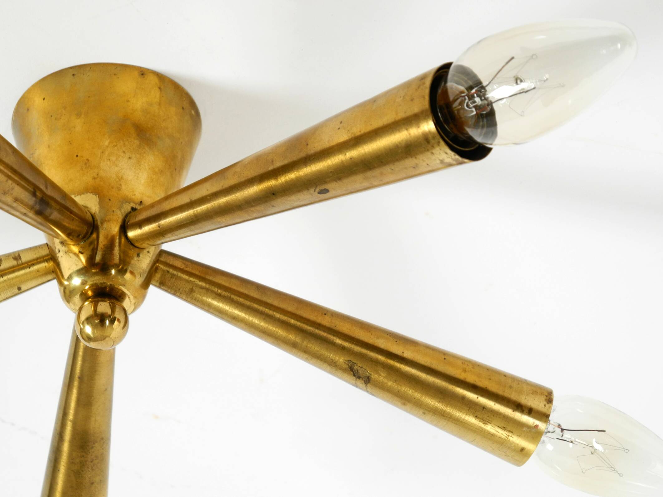 Original small mid-century modern brass Sputnik ceiling lamp with five arms
