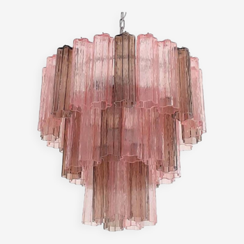 Contemporary Fume' and Pink “Tronchi” Murano Glass Chandelier