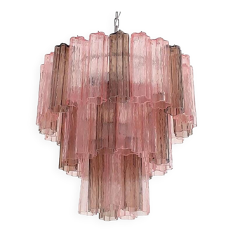 Contemporary Fume' and Pink “Tronchi” Murano Glass Chandelier