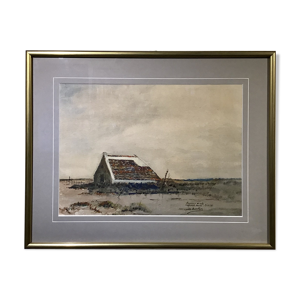 Tableau, aquarelle, paysage camarguais,
