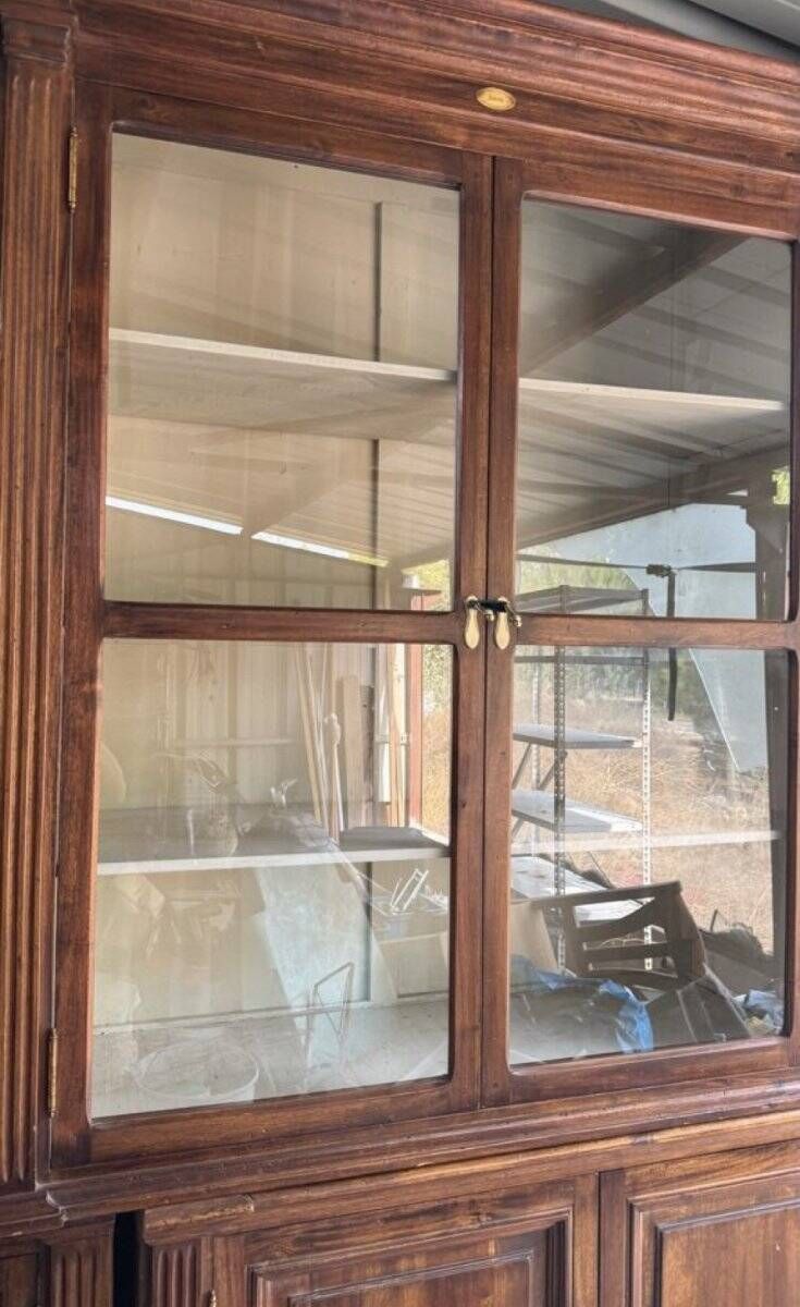Pair of teak colonial-style bookshelves / display cabinets.