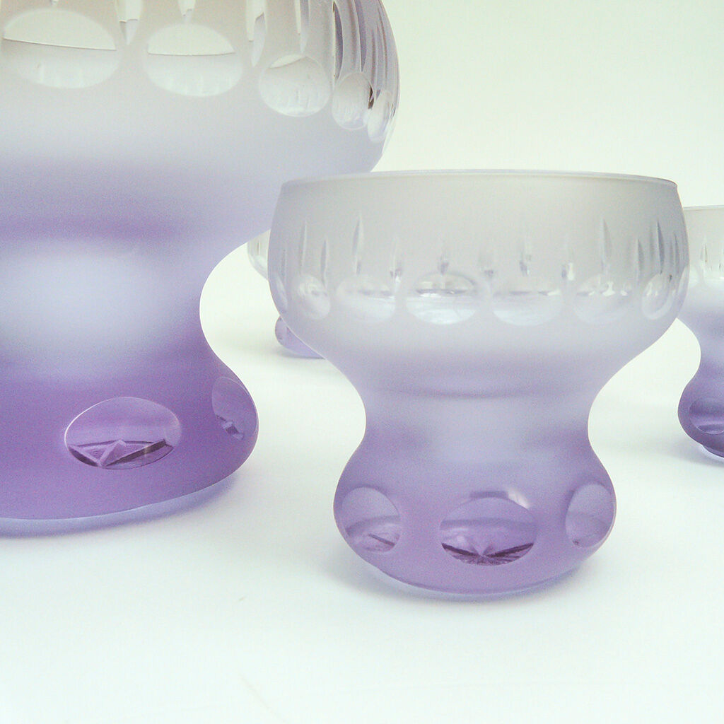 Dessert service cut and cups in old art deco purple crystal