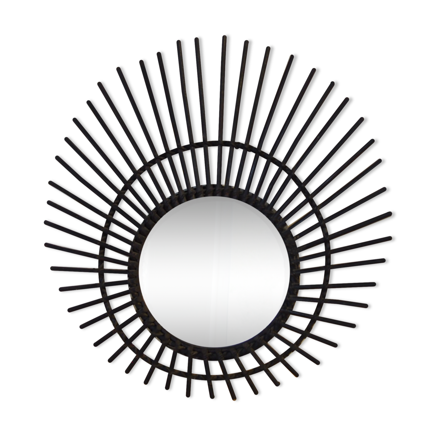 Sun mirror in vintage old rattan 56cm