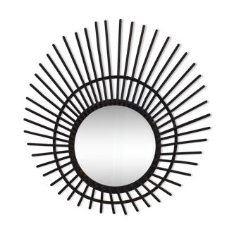 Sun mirror in vintage old rattan 56cm