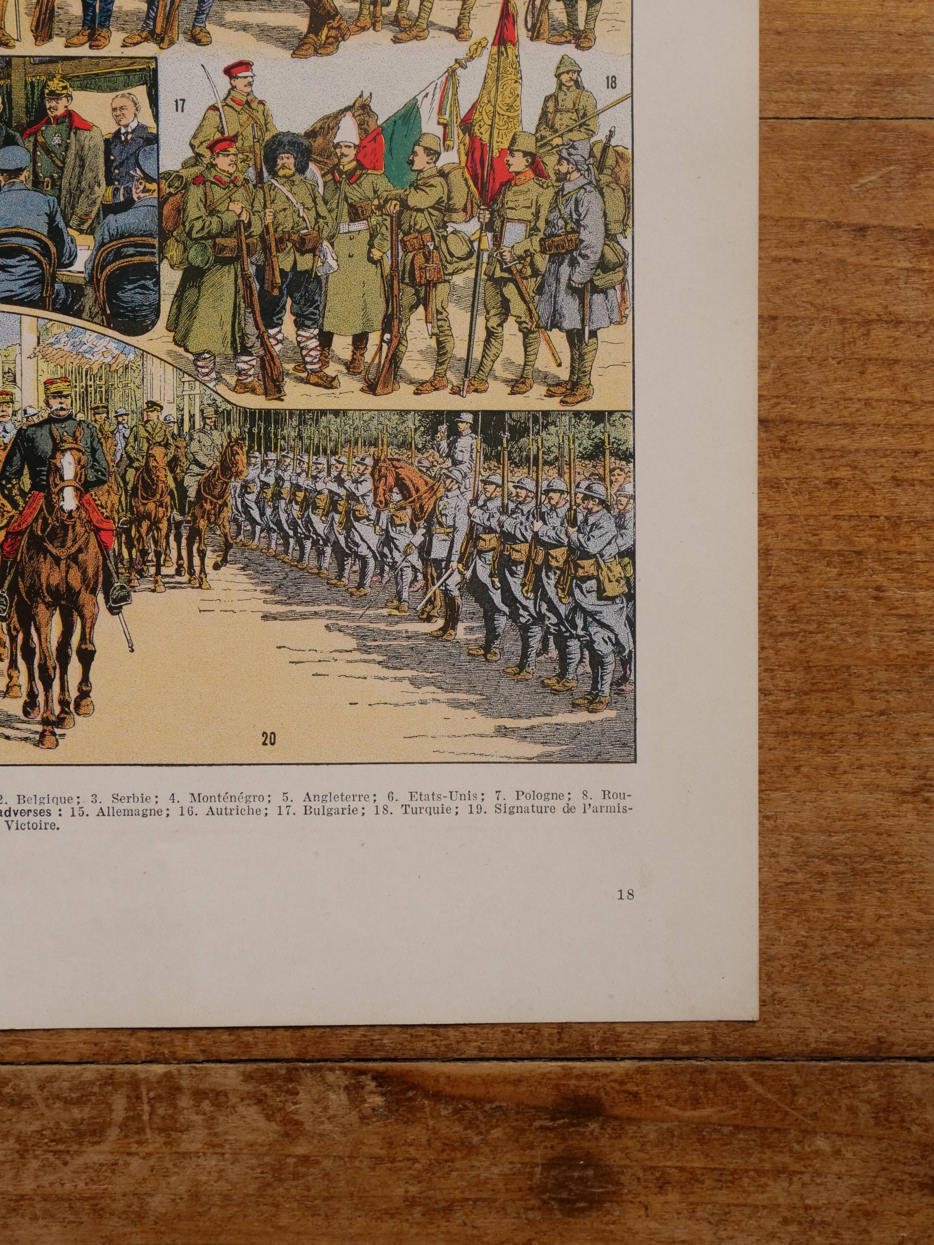 Original lithograph on the first world war (troops + map)