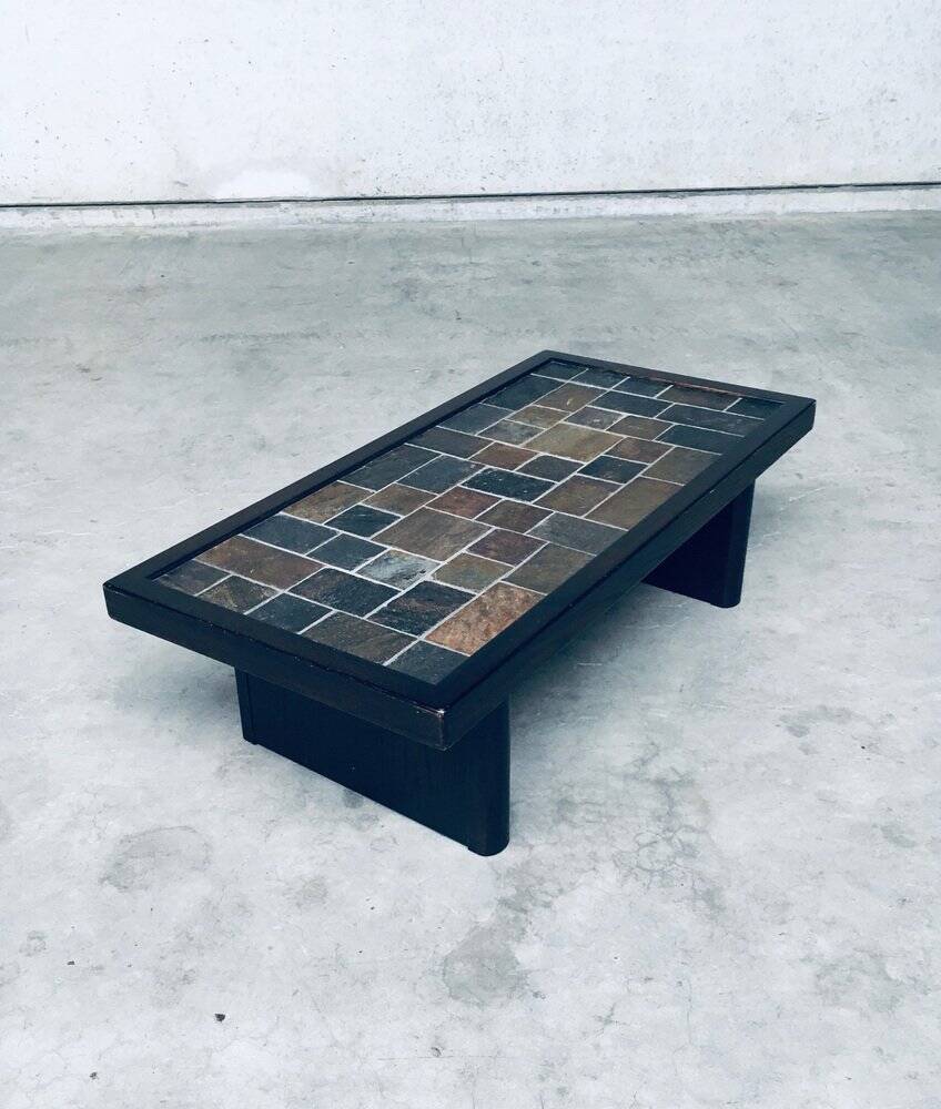 Brutalist Style Slate Tile Inlay Coffee Table, Belgium, 1970s