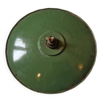 Old workshop pendant light green enameled sheet metal 1930