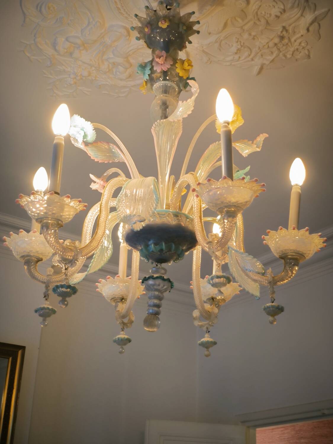 Multicolored Murano glass chandelier circa 1900