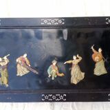Folding coffee table in Chinese lacquer and characters in stone lasts