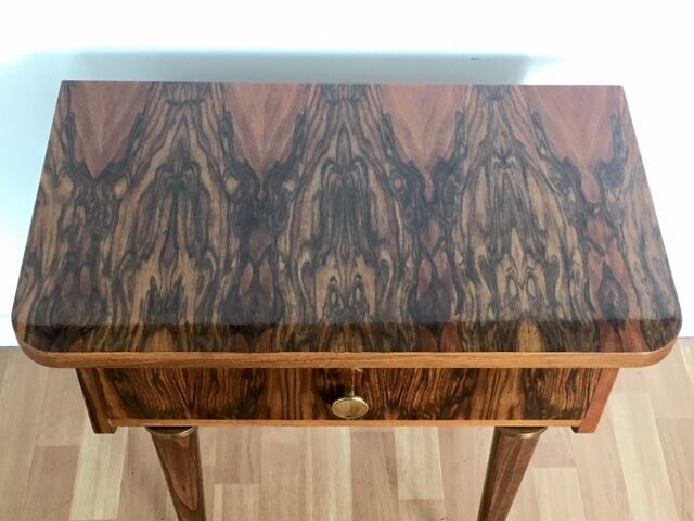 Walnut and brass bedside table