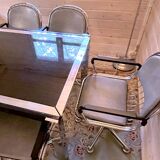 Chrome dining room set, La Metal Arredo and Moltoni&Co, 6 chrome chairs and table, Italy