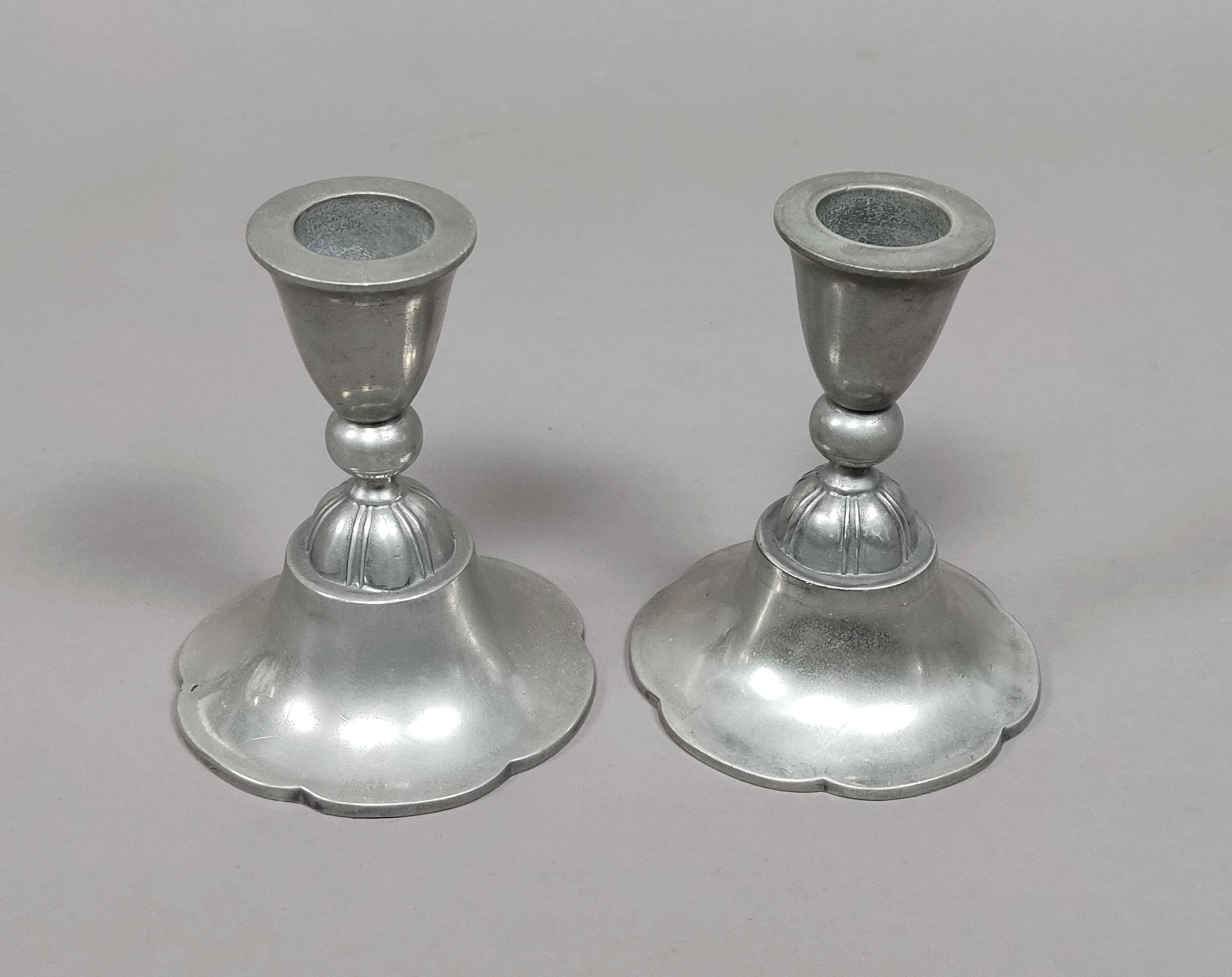Pair Of Antique Danish Art Nouveau c.1920 Just Andersen Pewter Candlesticks