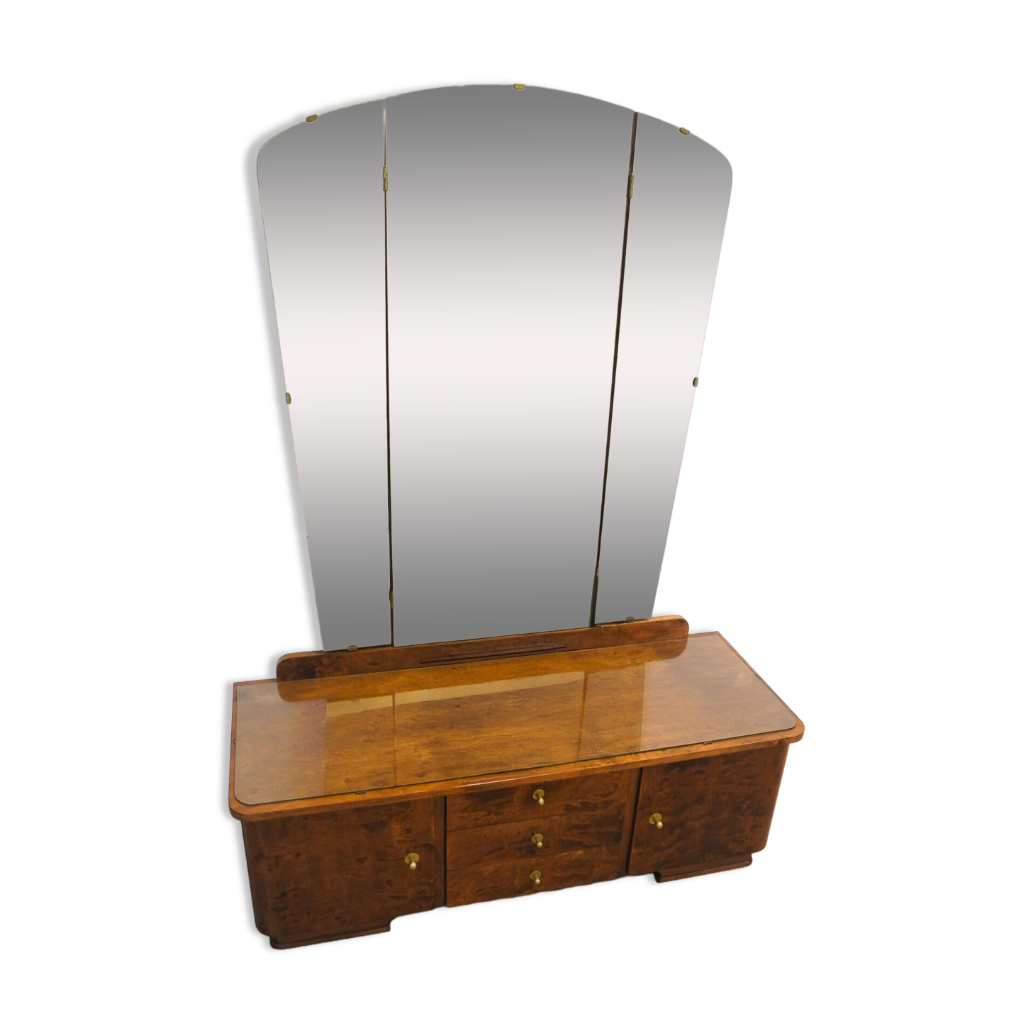 Mirror chest of drawers with swivelling mirrors, flamed birch stained, 50s