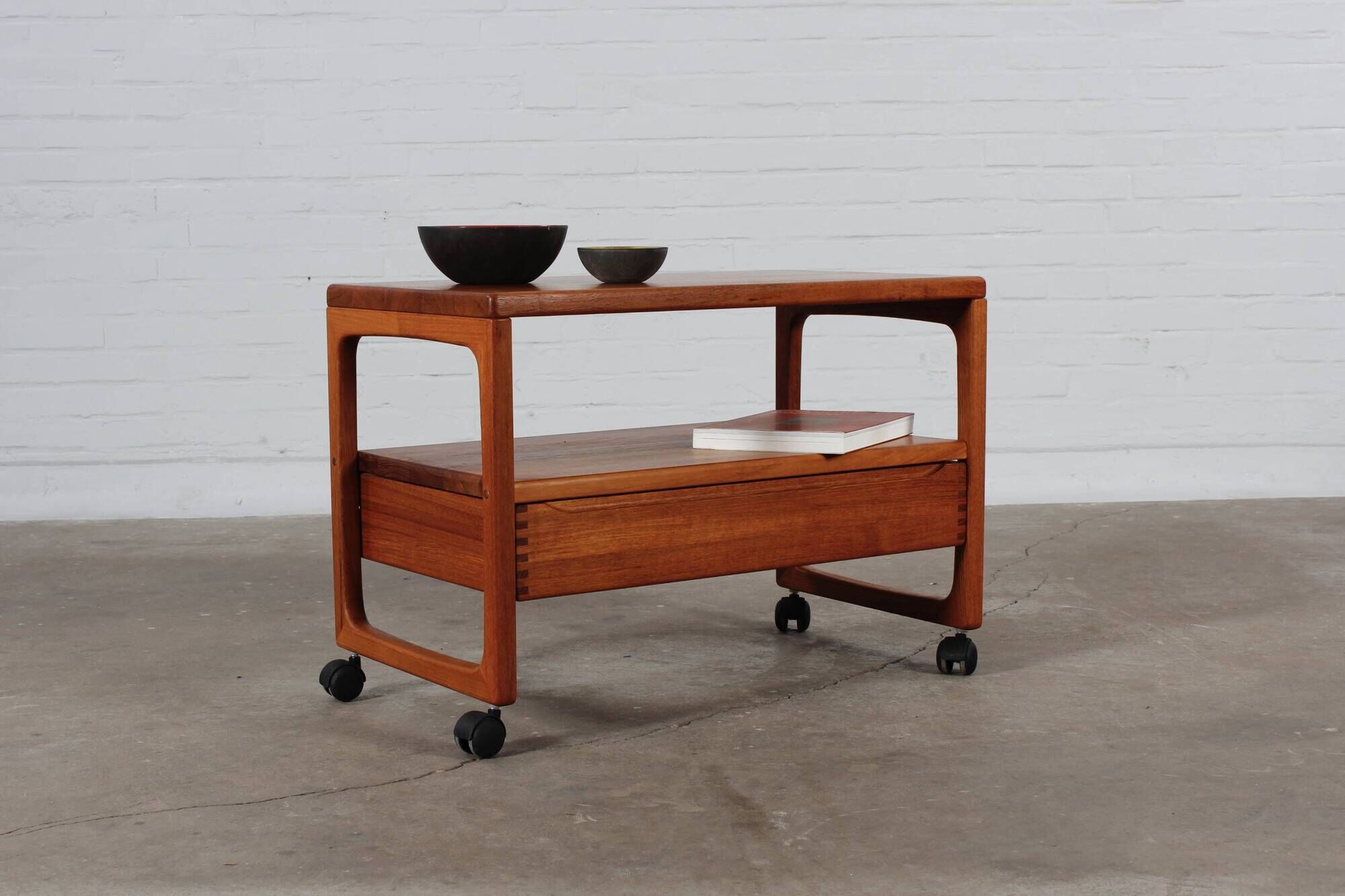 Vintage teak side table, serving trolley, Danish design MCM