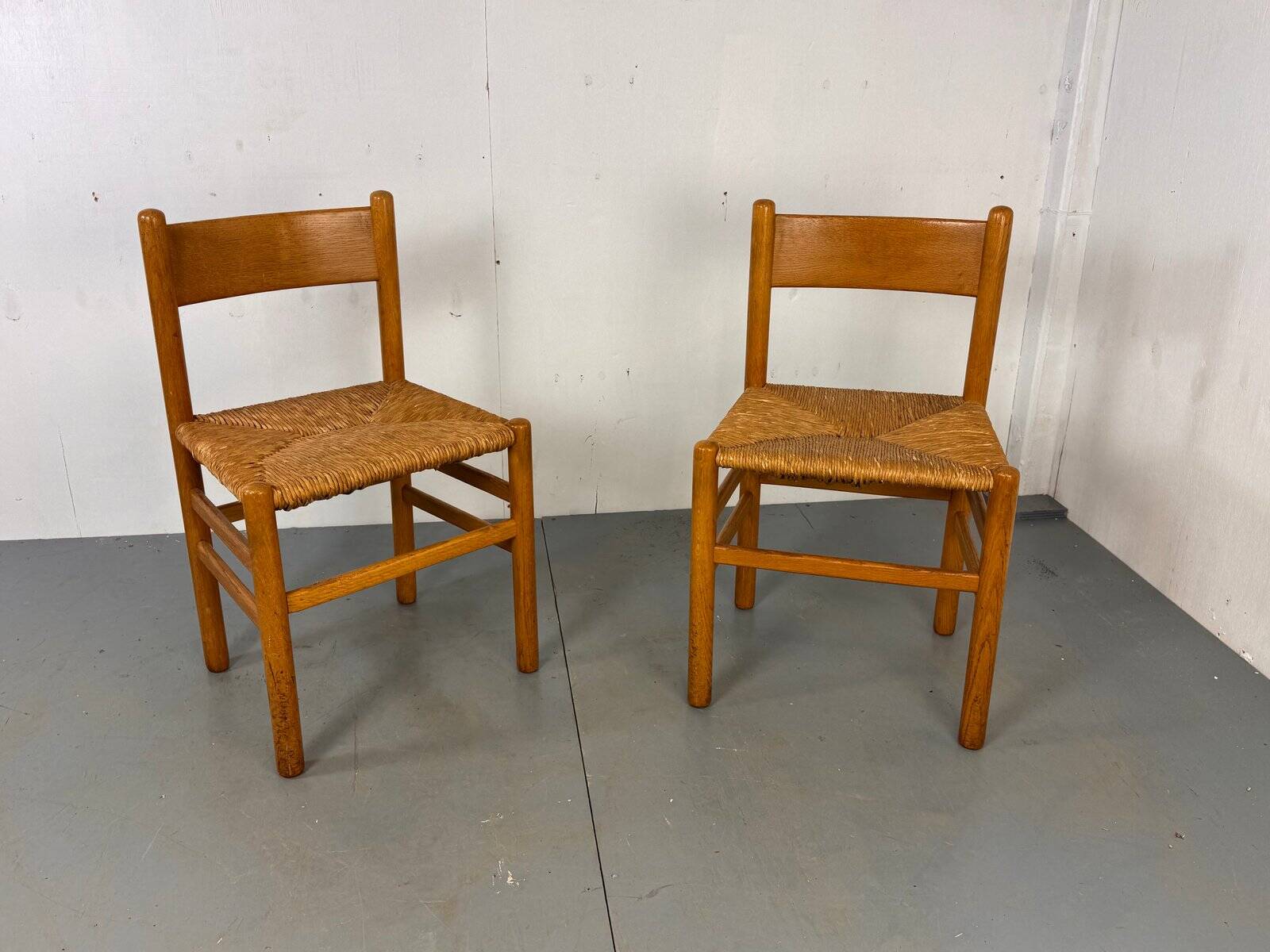 Vintage oak and rush chairs by J Van Heuvel for Advorm, 1950s, set of 2