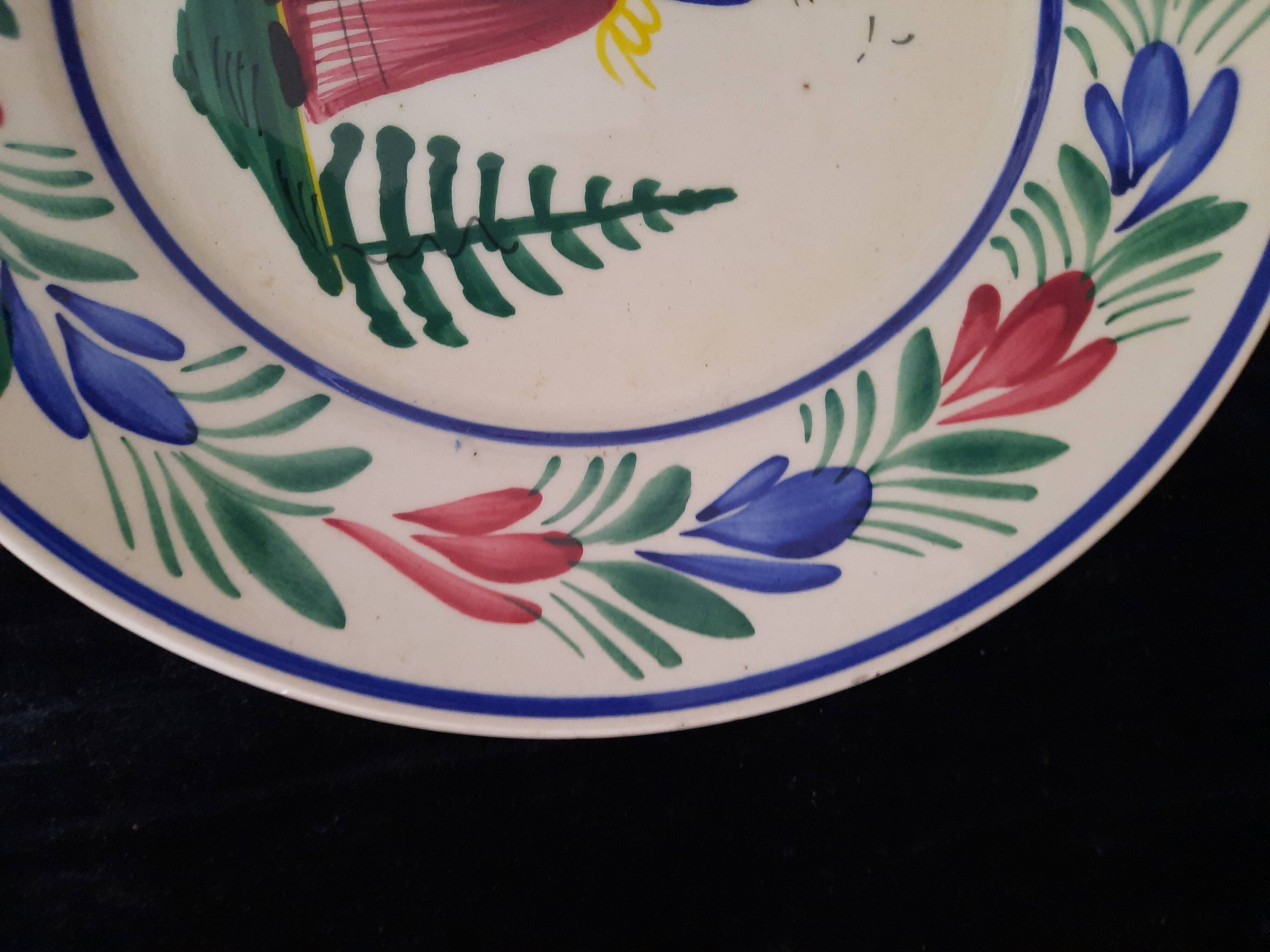 Large HB Quimper Plate Breton Decor Hand-Painted Vintage 27cm
