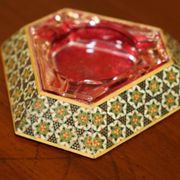 Cendrier persan antique avec plateau triangulaire en verre