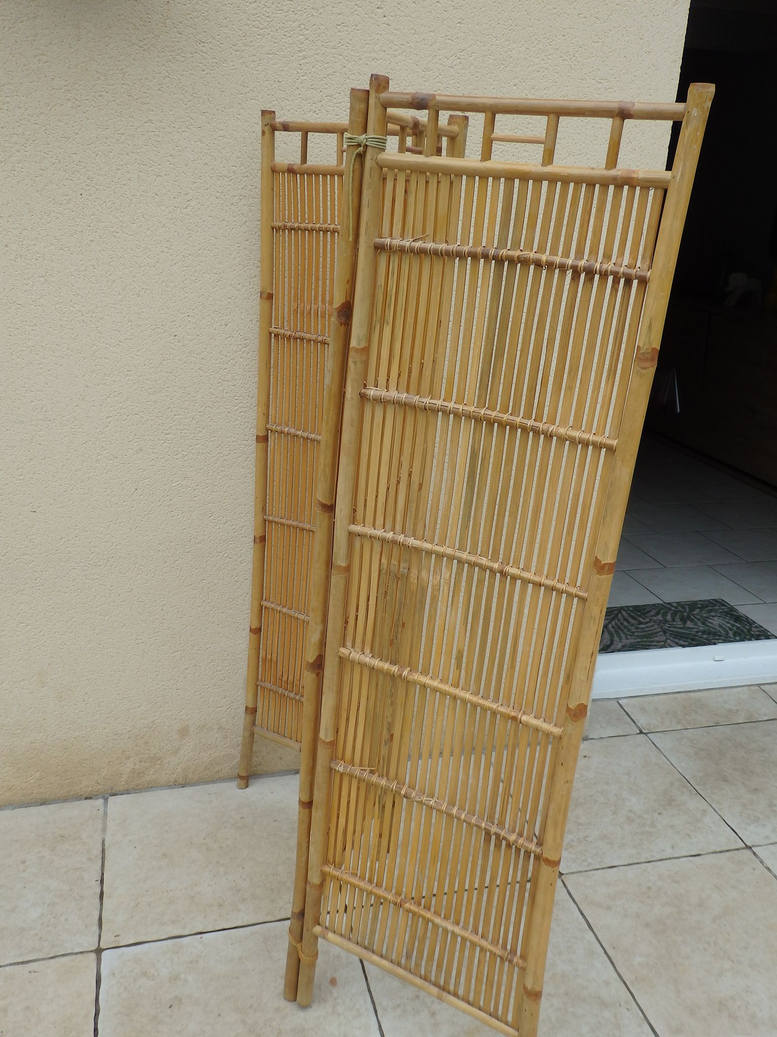 Paravent vintage année 60 rotin bambou
