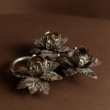 Silver-plated Metal Candlestick with 3 Flower Cups - Vintage Mid-Century Italian Design (1960s)