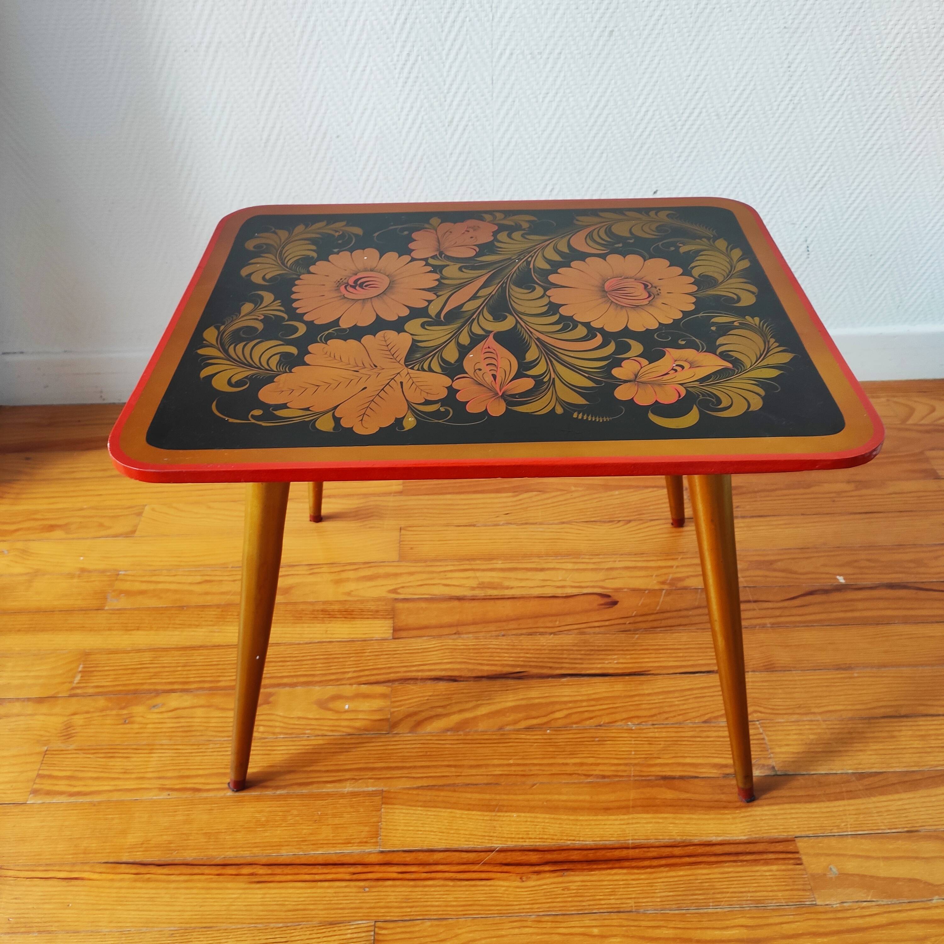 Vintage 1965 wooden compass leg side table
