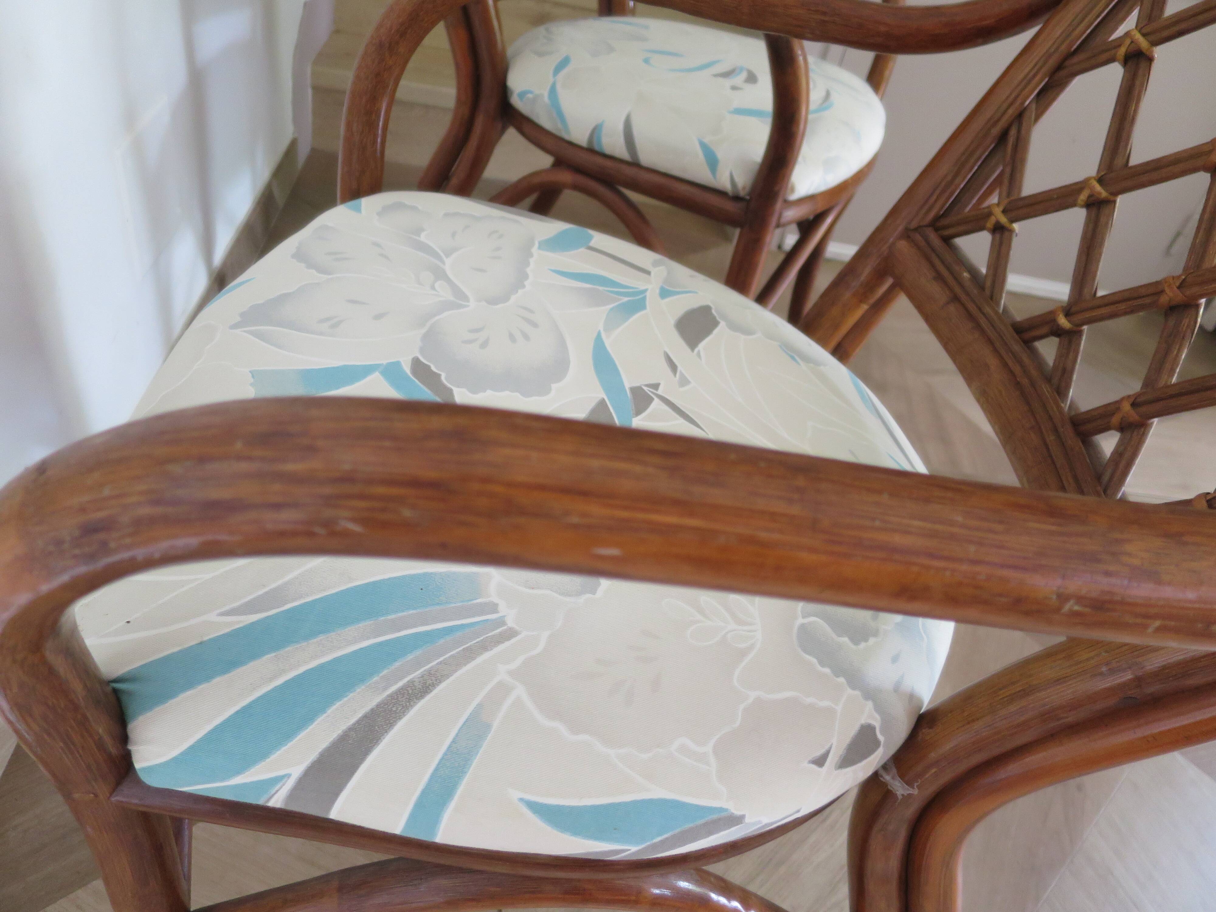 Vintage lot of 2 woven bamboo rattan armchairs - Curved wood - 1980s