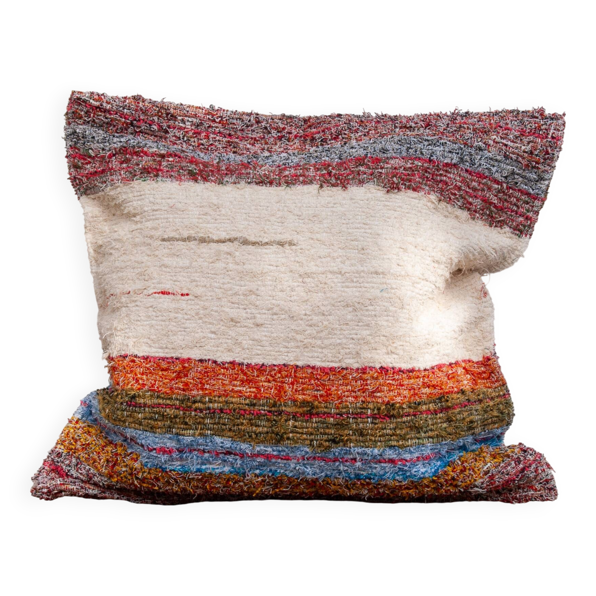 Housse de coussin artisanale en coton recyclé tissé main