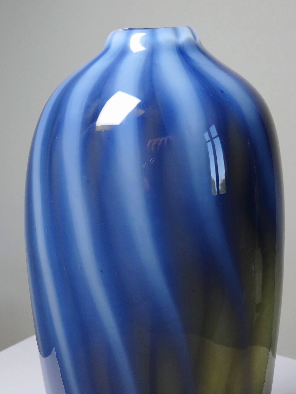 Pair of vintage smoky glass vases lined with opaline Murano bubble glass.