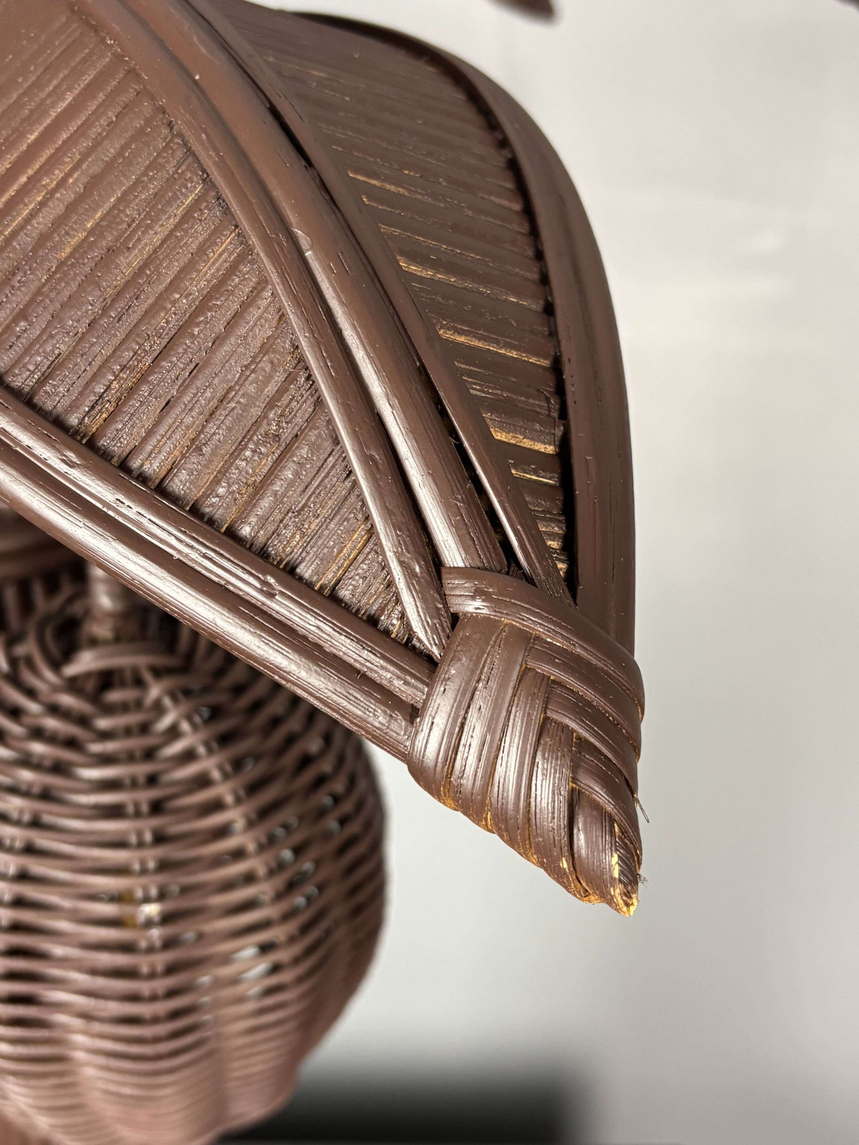 Pencil reed rattan bamboo palm tree coconut table lamp Maro Lopez style 70s