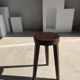 Small high tripod stool in brown solid wood