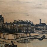 Ancien tableau tirage sur toile buffet 56 notre dame paris + cadre bois vintage