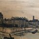 Old painting on canvas buffet 56 Notre Dame Paris + vintage wooden frame