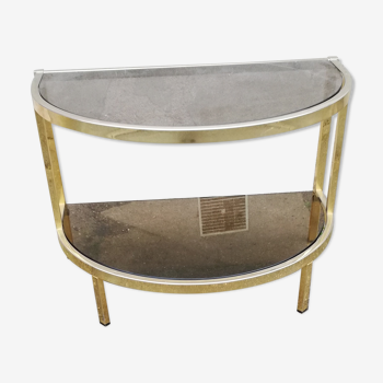 Console half moon vintage gold metal and smoked glass